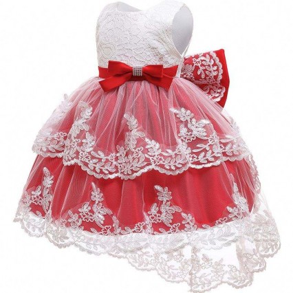 Elegant Trailing Baby Girls Party Wear Embroidery Dress Long Ball Gown For Kids