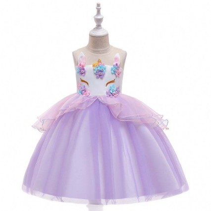 New Arrival Kids Flower Unicorn Dress Baby Custom Clothes Children Frock Designs DJS006