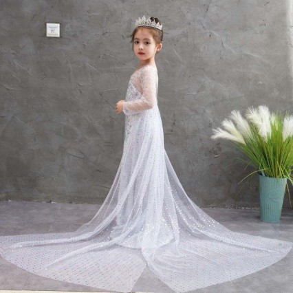 Snow Queen 2 Elsa Anna Costume Children Dresses Girl Party Halloween Birthday Cosplay Dress with Shining Long Cape Snow Queen 2 Elsa Anna Costume Children Dresses Girl Party Halloween Birthday Cosplay Dress with Shining Long Cape