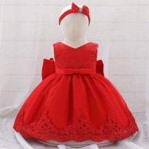 BAIGE 2021 Summer Pink Girl Sleeveless Kids Party Lace Dresses Princess Big Bow Dress