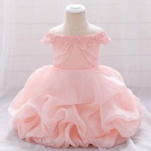 Solid Flower Applique Trailing Girl Princess Dress Kids Baby Christmas Party Wedding Bridesmaid Tulle Tutu Dresses L1961XZ