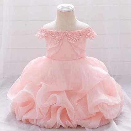 Solid Flower Applique Trailing Girl Princess Dress Kids Baby Christmas Party Wedding Bridesmaid Tulle Tutu Dresses L1961XZ