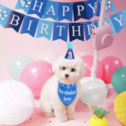 Amazon Hot Sale Adjustable Reversible Dog Birthday Bandana Set Cute Cartoon Pet Birthday Hat