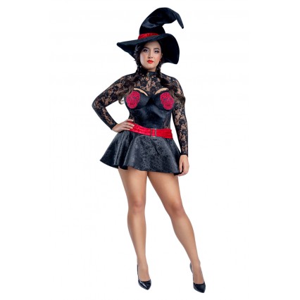 PLUS SIZE RED SKELETON WITCH COSTUME