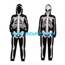 Skeleton Adult Outfit Wholesale Halloween Skeleton Costume Comfy Easy Adult Onesie Jumpsuit Front and Back Print with Zip Up Mask