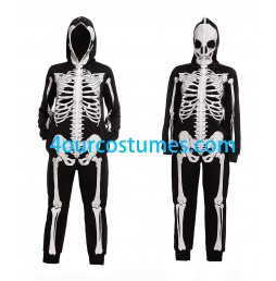 Skeleton Adult Outfit Wholesale Halloween Skeleton Costume Comfy Easy Adult Onesie Jumpsuit Front and Back Print with Zip Up Mask