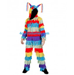 Wholesale Halloween Multicolor Pinata Costumes Jumpsuit Fancy Dress with Bright and Colorful Streamers