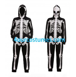 Wholesale Halloween Skeleton Costume Comfy Easy Adult Onesie Jumpsuit Front and Back Print with Zip Up Mask