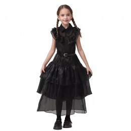 Girls Family Addams Wednesday Cosplay Gothic Black Dress Kids Halloween Party Costumes
