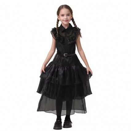 Girls Family Addams Wednesday Cosplay Gothic Black Dress Kids Halloween Party Costumes Girls Family Addams Wednesday Cosplay Gothic Black Dress Kids Halloween Party Costumes