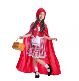 Best Sells Girl Little Red Ridding Hood Cosplay Dresses Kids Halloween New Year Party Costume