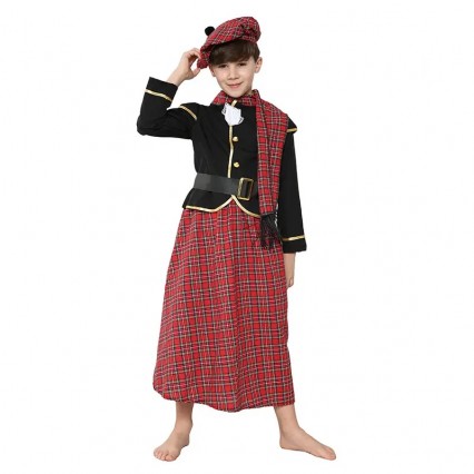 Child Boy Scotland Traditional Scottish Cosplay Tartan Kilt Dress-up Kids World Book Day Party Costume Child Boy Scotland Traditional Scottish Cosplay Tartan Kilt Dress-up Kids World Book Day Party Costume