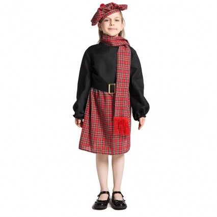 Girl Scotland Traditional Scottish Cosplay Tartan Kilt Outfit Kids World Book Day Party Costume Girl Scotland Traditional Scottish Cosplay Tartan Kilt Outfit Kids World Book Day Party Costume