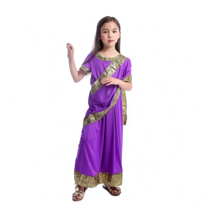 Girls Glamorous National Indian Saree Dress Kids Bollywood Princess Halloween Party Dress-up Dance Costume Girls Glamorous National Indian Saree Dress Kids Bollywood Princess Halloween Party Dress-up Dance Costume