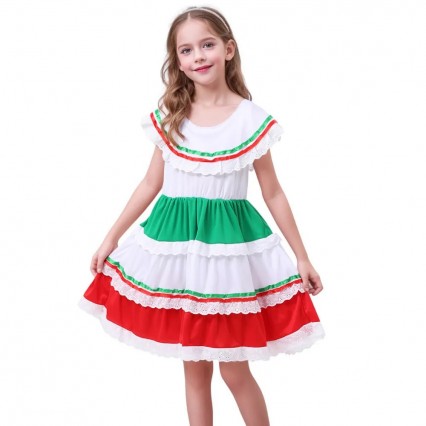 New Arrival Girls 4-10Y Traditional Mexican Girls Dancers White Dress For Kids Halloween Carnival Party New Arrival Girls 4-10Y Traditional Mexican Girls Dancers White Dress For Kids Halloween Carnival Party