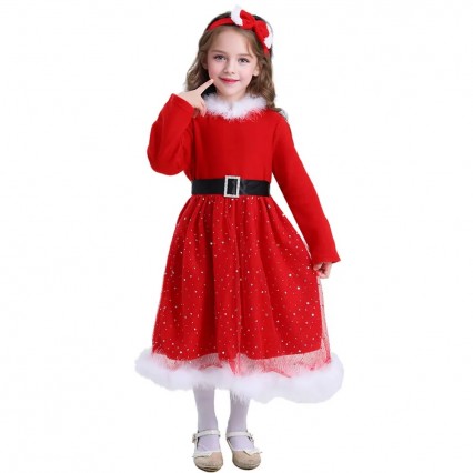 Ready Goods Girls Christmas Princess Red Dress Starry Embellishments For Kids Birthday Party Dance Costumes 4-8Y Ready Goods Girls Christmas Princess Red Dress Starry Embellishments For Kids Birthday Party Dance Costumes 4-8Y