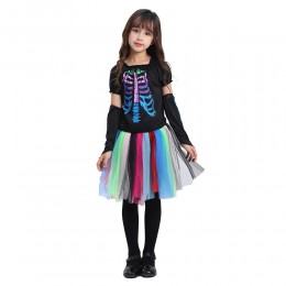 Ready Goods Girls Rainbow Skeleton Cosplay Rock Puffy Dress Kids Halloween Carnival Party Costume  Ready Goods Girls Rainbow Skeleton Cosplay Rock Puffy Dress Kids Halloween Carnival Party Costume