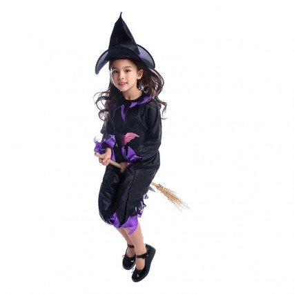 Girl Classic Purple Black Wicked Bat Witch Cosplay Dress Kids Halloween Party Costumes Girl Classic Purple Black Wicked Bat Witch Cosplay Dress Kids Halloween Party Costumes