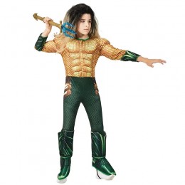 Ready Goods Boys Superhero Aquaman Cosplay Muscle Jumpsuit Outfit Kids Halloween Carnival Party Dress-up Costumes  Ready Goods Boys Superhero Aquaman Cosplay Muscle Jumpsuit Outfit Kids Halloween Carnival Party Dress-up Costumes