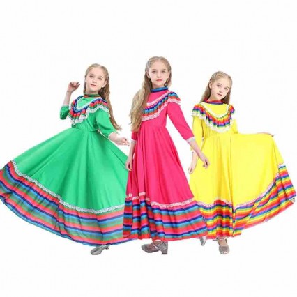 Girl Jalisco Traditional Guadalajara Mexican Folk Dancer Dress Halloween Party Costumes For Kids 3 Colors Available Girl Jalisco Traditional Guadalajara Mexican Folk Dancer Dress Halloween Party Costumes For Kids 3 Colors Available