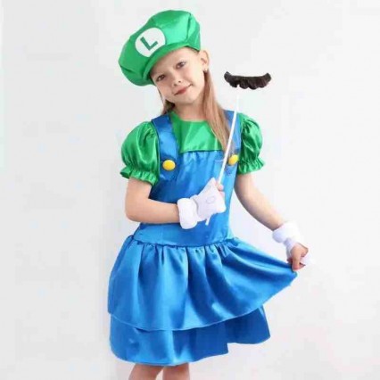 Girls Anime Super Mario Luigi Cosplay Dress Kids Halloween Party Performance Costumes Girls Anime Super Mario Luigi Cosplay Dress Kids Halloween Party Performance Costumes