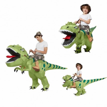 Adult Child Green Dinosaur T-Rex Blow-up Halloween Carnival Party Inflatable Costume