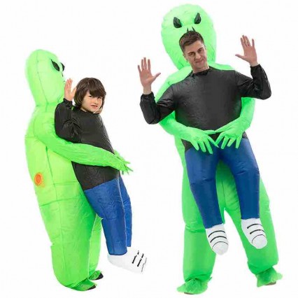 Adult Child Inflatable Deap Space Green Alien Blow-up Suit Halloween Carnival Party Costumes