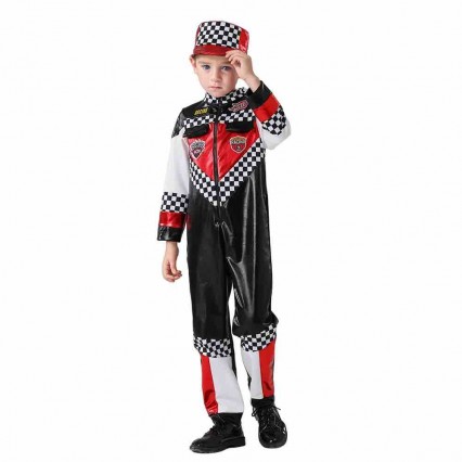 Boys Car Driver Racer Cosplay Dress-up With Cap Kids Career Day Party Costumes Boys Car Driver Racer Cosplay Dress-up With Cap Kids Career Day Party Costumes
