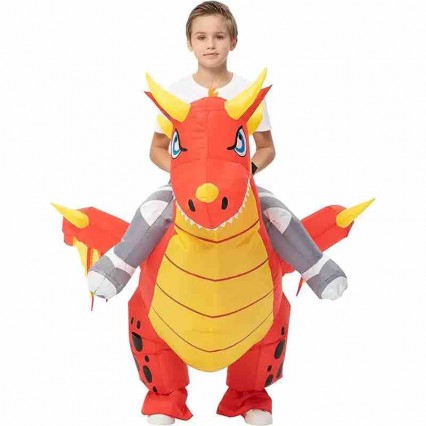 Halloween Funny Child Inflatable Res Fire Riding Dragon Mascot Costume Air Blow-up Suit Carnival Party Halloween Funny Child Inflatable Res Fire Riding Dragon Mascot Costume Air Blow-up Suit Carnival Party