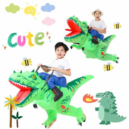 Adult Child Green Dinosaur Riding T-Rex Cosplay Air Blow-up Suits Halloween Festival Party Costume Adult Child Green Dinosaur Riding T-Rex Cosplay Air Blow-up Suits Halloween Festival Party Costume