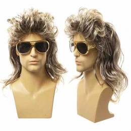 80s Heavy Metal Punk Curly Hair Wig European American Mixed Color Men Party Costume Ball Cool Hats Usage  80s Heavy Metal Punk Curly Hair Wig European American Mixed Color Men Party Costume Ball Cool Hats Usage