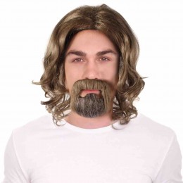 Adult Man Dark Brown Wig with Beard Party Cosplay Curly Wig Mustache Short Brown Wigs for Man Halloween Cosplay Supplies  Adult Man Dark Brown Wig with Beard Party Cosplay Curly Wig Mustache Short Brown Wigs for Man Halloween Cosplay Supplies