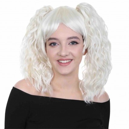 Adult Women Double Ponytail Wig White TV Movie Party Curly Wig Cosplay Halloween Wig for Women Party Role Play Head Accesory Adult Women Double Ponytail Wig White TV Movie Party Curly Wig Cosplay Halloween Wig for Women Party Role Play Head Accesory