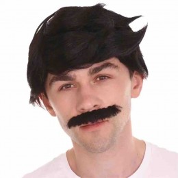 Cartoon Black Bold Wig with Mustache Set TV Movie Wigs for Role Play Costume Accessories Funny Wigs for Man Performance Wear  Cartoon Black Bold Wig with Mustache Set TV Movie Wigs for Role Play Costume Accessories Funny Wigs for Man Performance Wear
