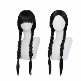Halloween Dress Up Black Braids Wigs with Bangs Wednesday Cosplay Long Pigtails Wig  Halloween Dress Up Black Braids Wigs with Bangs Wednesday Cosplay Long Pigtails Wig