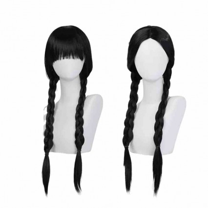 Halloween Dress Up Black Braids Wigs with Bangs Wednesday Cosplay Long Pigtails Wig Halloween Dress Up Black Braids Wigs with Bangs Wednesday Cosplay Long Pigtails Wig
