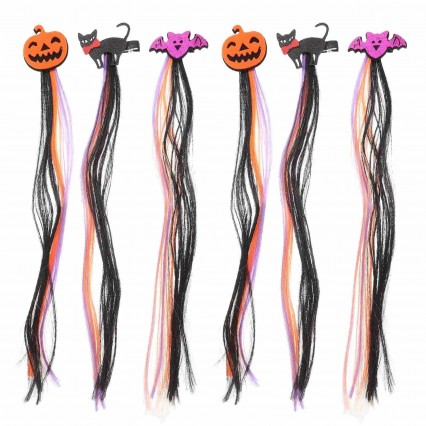 Colorful Long Hair Extensions for Girls Halloween Hair Braid Wig Party Favors Human Hair Extensions with Pumpkin Bats Black Cats Colorful Long Hair Extensions for Girls Halloween Hair Braid Wig Party Favors Human Hair Extensions with Pumpkin Bats Black Cats