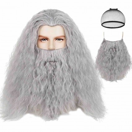 Long Gray Wizard Wig Old Man Costume Accessories for Men Women Carnival Christmas Halloween Party Wig Long Gray Wizard Wig Old Man Costume Accessories for Men Women Carnival Christmas Halloween Party Wig