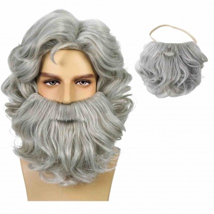Santa Beard and Wig Set Long Gray Wig for Men Women Carnival Christmas Halloween Party Wig Santa Beard and Wig Set Long Gray Wig for Men Women Carnival Christmas Halloween Party Wig