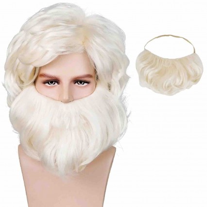 Santa Beard and Wig Set Long Platinum Blonde Old Man Wizard Wig Costume Accessories Carnival Christmas Halloween Party Wig Santa Beard and Wig Set Long Platinum Blonde Old Man Wizard Wig Costume Accessories Carnival Christmas Halloween Party Wig