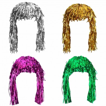 Foil Tinsel Wigs Fancy Dress Shiny Party Wig Metallic Costume Cosplay Supplies Foil Tinsel Wigs Fancy Dress Shiny Party Wig Metallic Costume Cosplay Supplies