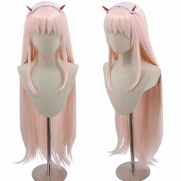 Long Straight Pink Cosplay Wig Horn Halloween Party Cosplay Hair Wigs for Women  Long Straight Pink Cosplay Wig Horn Halloween Party Cosplay Hair Wigs for Women