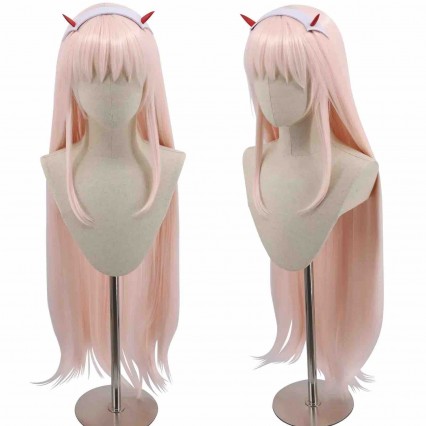 Long Straight Pink Cosplay Wig Horn Halloween Party Cosplay Hair Wigs for Women Long Straight Pink Cosplay Wig Horn Halloween Party Cosplay Hair Wigs for Women
