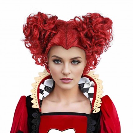 Red Queen Girls Wig With Two Buns Hair for Halloween Christmas Party Curly Short Wigs Hearts Shaped Red Wig for Women Red Queen Girls Wig With Two Buns Hair for Halloween Christmas Party Curly Short Wigs Hearts Shaped Red Wig for Women