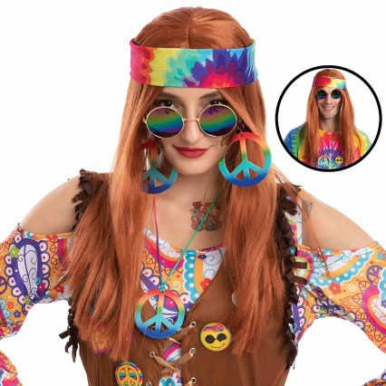 Adult 60/70/80s Hippie Party Dress Up 7Pcs Hippie Costume Accessories Set Hippie Dude Carnival Party Wigs Adult 60/70/80s Hippie Party Dress Up 7Pcs Hippie Costume Accessories Set Hippie Dude Carnival Party Wigs