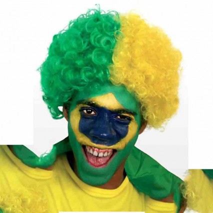 Brazil Soccer Football Fans Explosion Afro Wigs Flag Color Fan Clown Wig Accessories Headband & Wristbands Set Brazil Soccer Football Fans Explosion Afro Wigs Flag Color Fan Clown Wig Accessories Headband & Wristbands Set