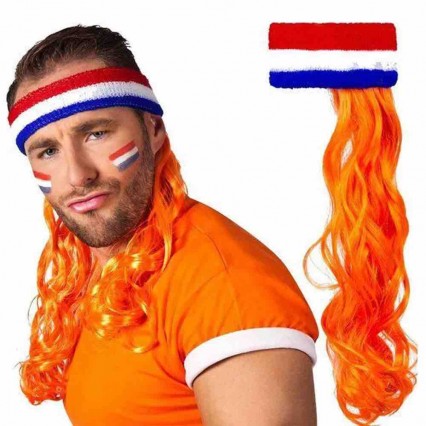 China factory custom cheap football fans wigs 80s blue mullet wig with band China factory custom cheap football fans wigs 80s blue mullet wig with band