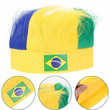 Custom Football Competition Brazil Flag Color Fans Wigs Soccer Match Cheering Props Fan Wig Accessories Custom Football Competition Brazil Flag Color Fans Wigs Soccer Match Cheering Props Fan Wig Accessories