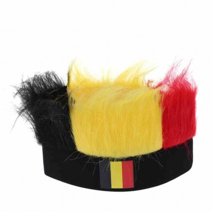 Factory custom football soccer fan wig with headband Belgium flag crazy hair for cheering Factory custom football soccer fan wig with headband Belgium flag crazy hair for cheering