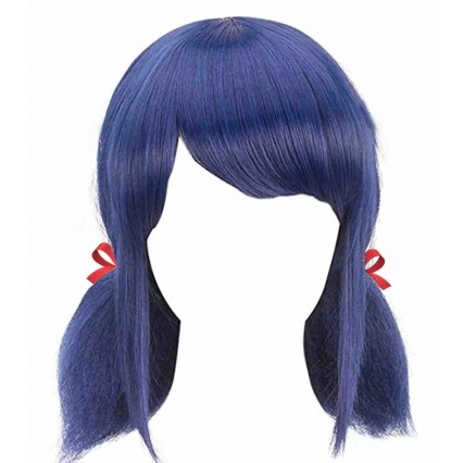 Anime Ladybug Cosplay Wig For Girls Women Blue Hair With Red Rope Stage Performance Black Cat Dress Up Wigs Anime Ladybug Cosplay Wig For Girls Women Blue Hair With Red Rope Stage Performance Black Cat Dress Up Wigs